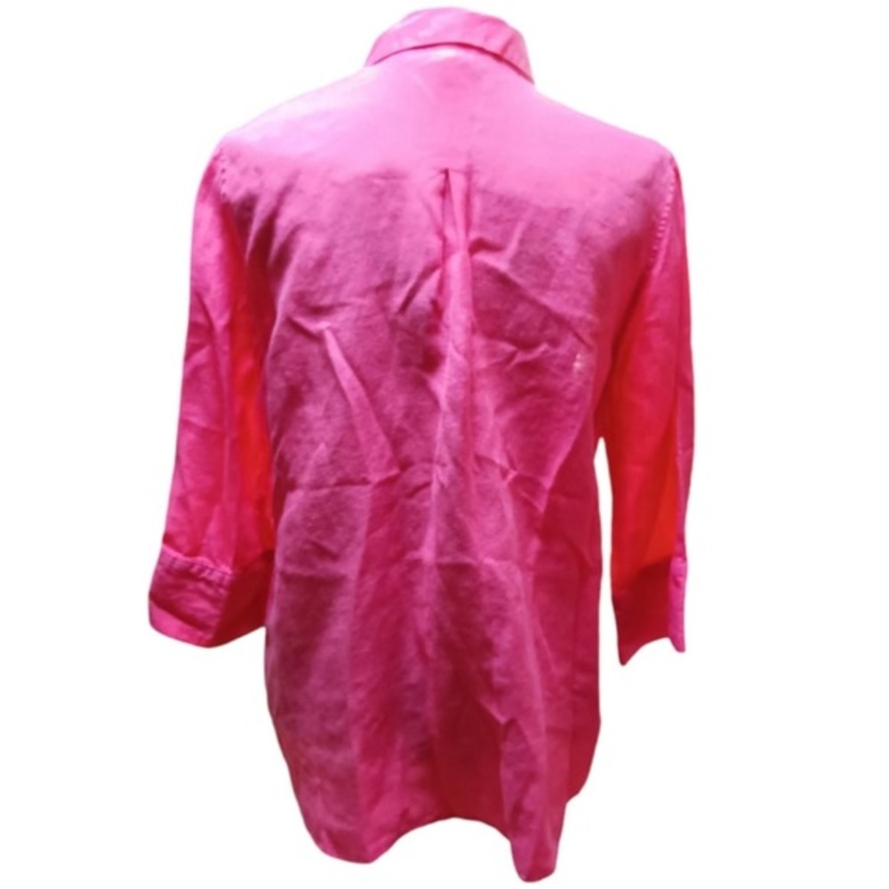 Chicos No Iron Pink Linen Button Down Shirt 3/4 Sleeve Size 2 US 12 Hot Pink - Picture 3 of 5
